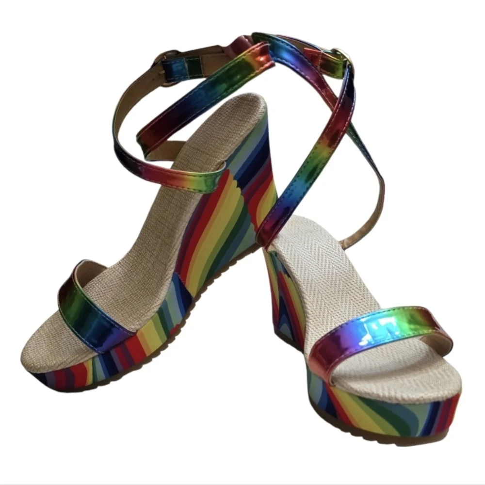 Colorful Strappy Wedge Sandals - Picture 8 of 12